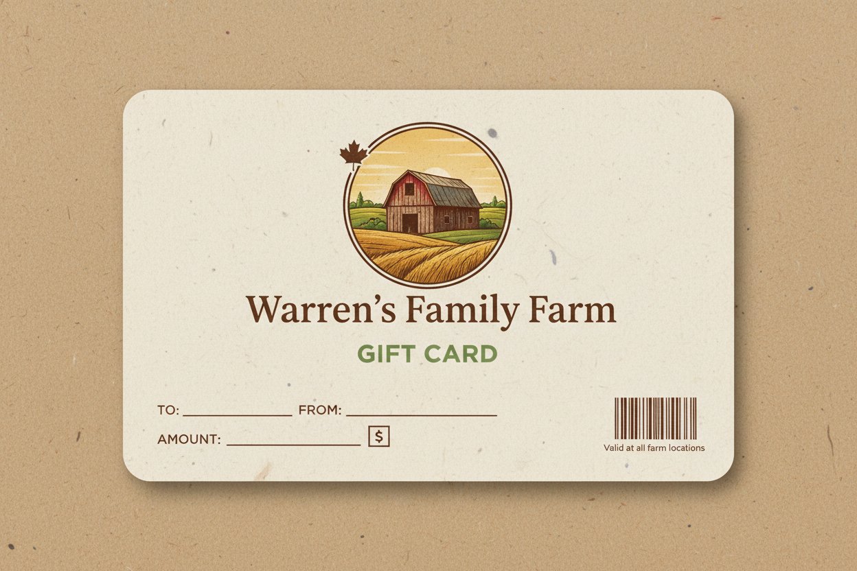 Generate a gift card with our farm logo on it